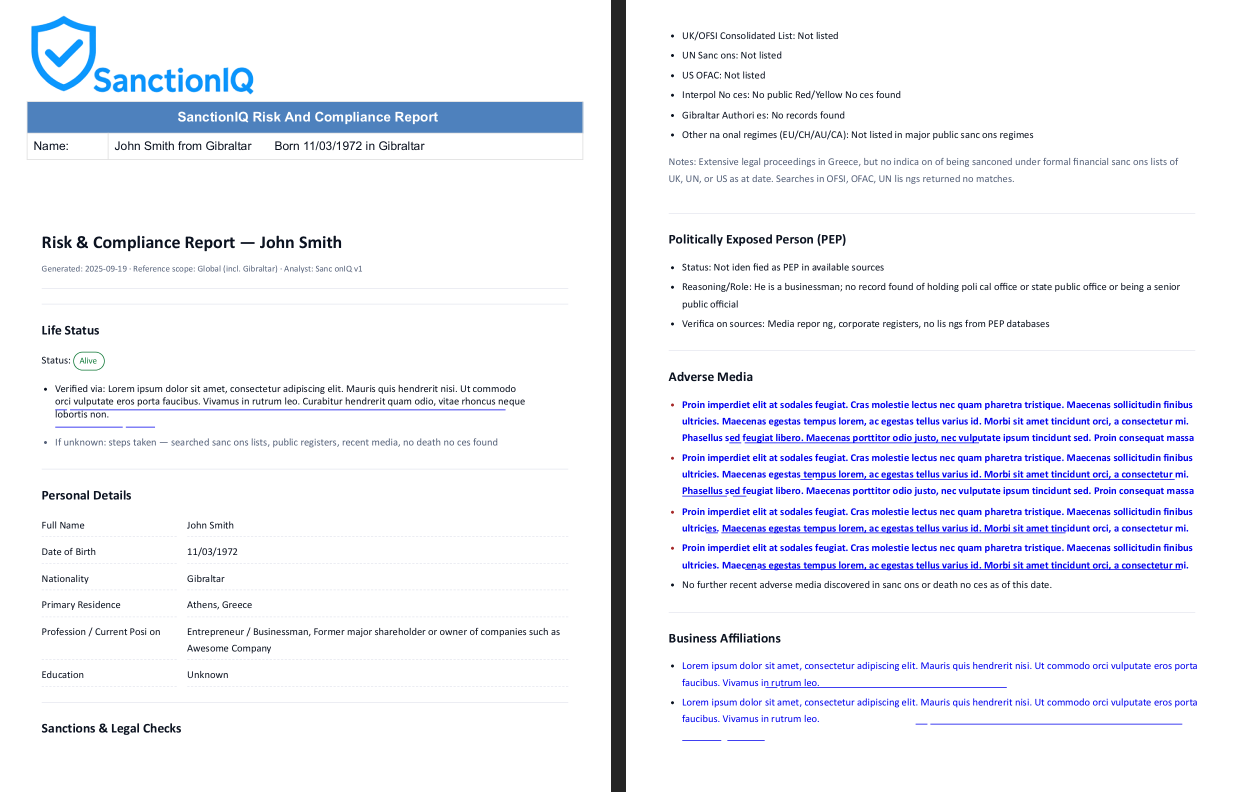 SanctionIQ Report Example
